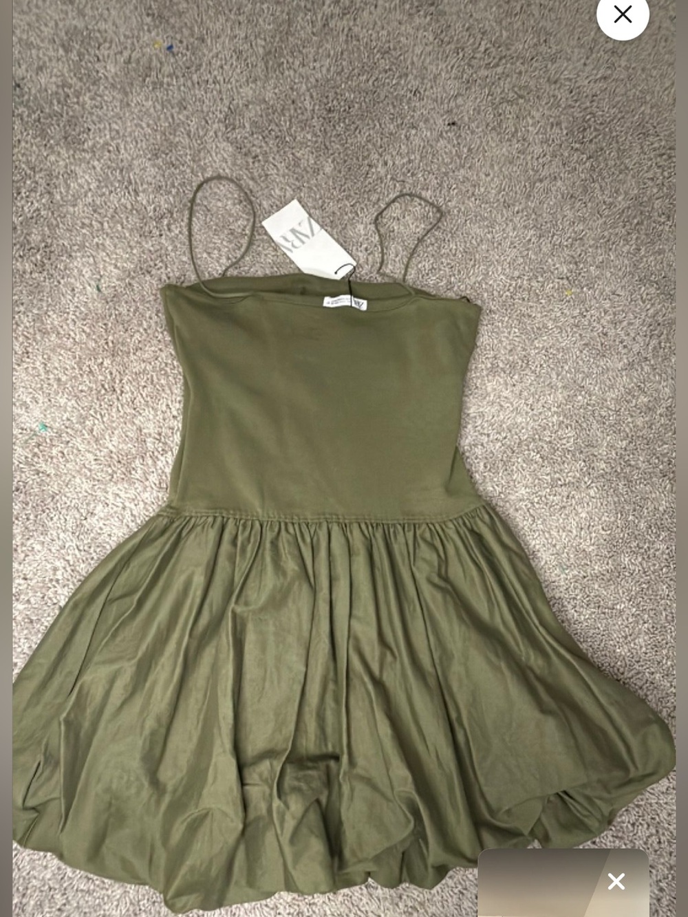 Zara Olive Green Spaghetti-Strap Mini Dress